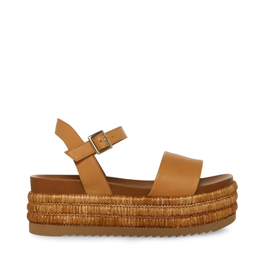 Sandalias de Plataforma Steve Madden Riley Cuero Mujer Marrones | ES OX2380